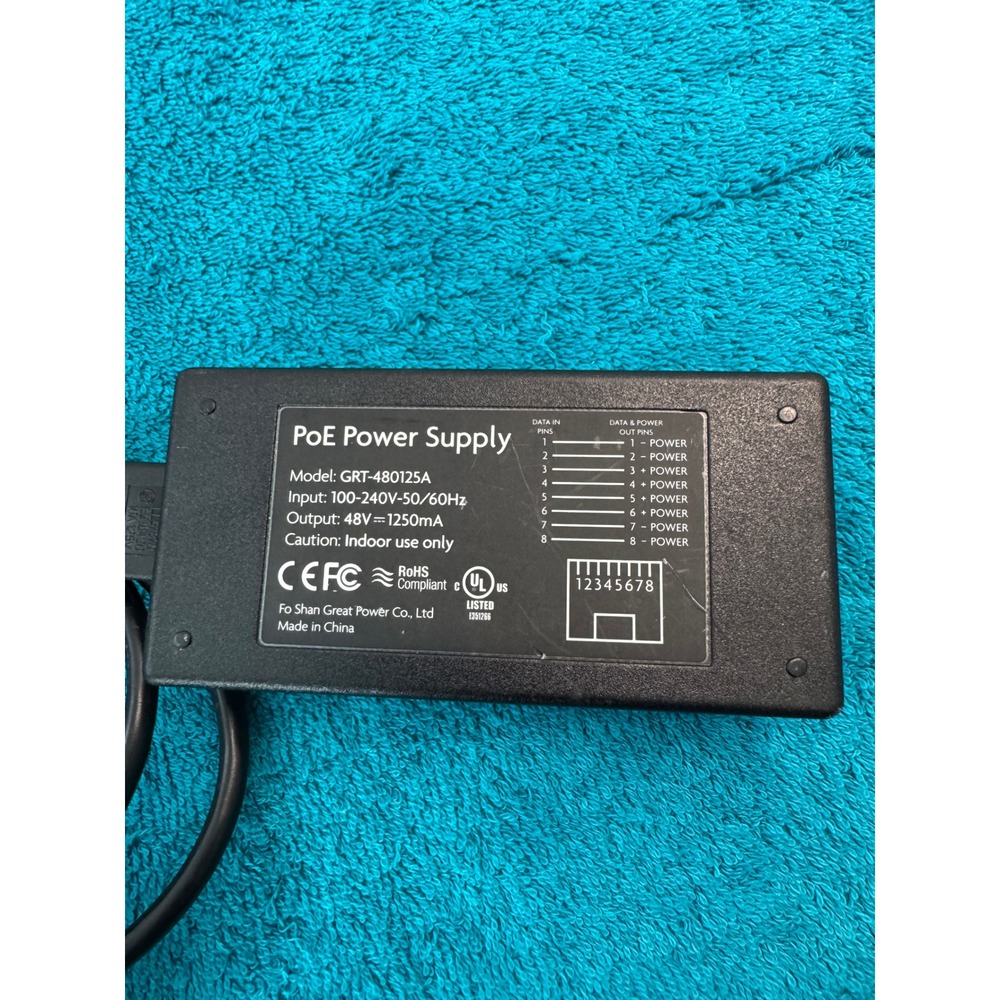 Fo Shan Great Power PoE Power Supply Adapter 48V 1250mA GRT-480125A Black